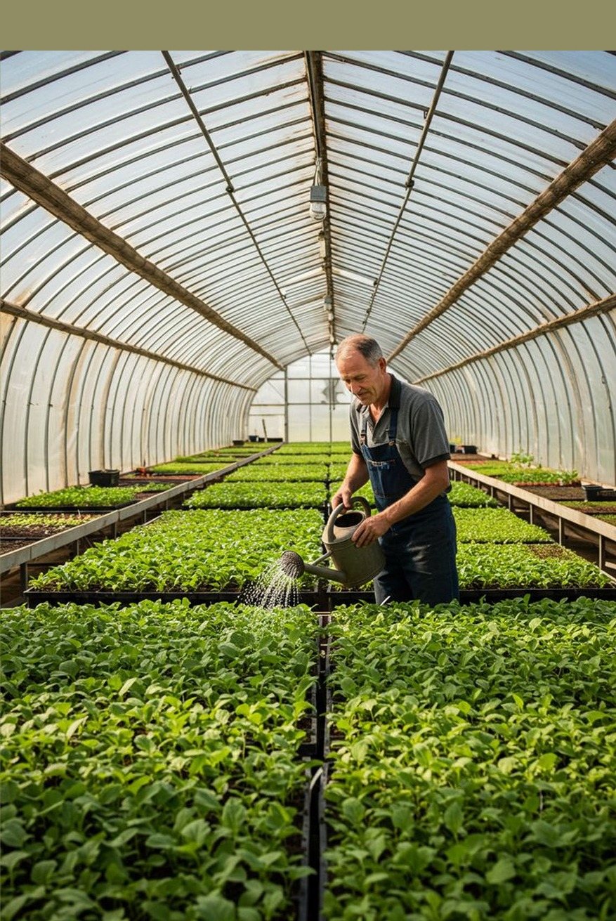 Serre de production maraîchère avec jeunes plants